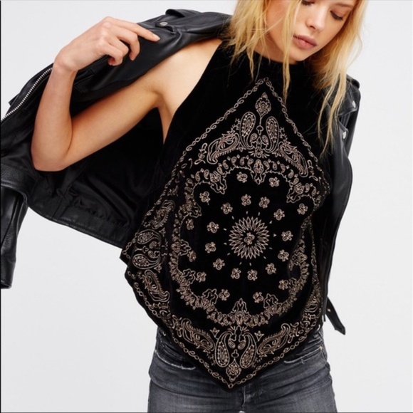 Free People Tops - Free People Bandana Bling Black Velvet Top